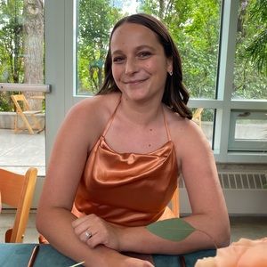 Amazon | Satin Long Evening Gown with Pockets•Terracotta/Sienna Bridesmaid Dress